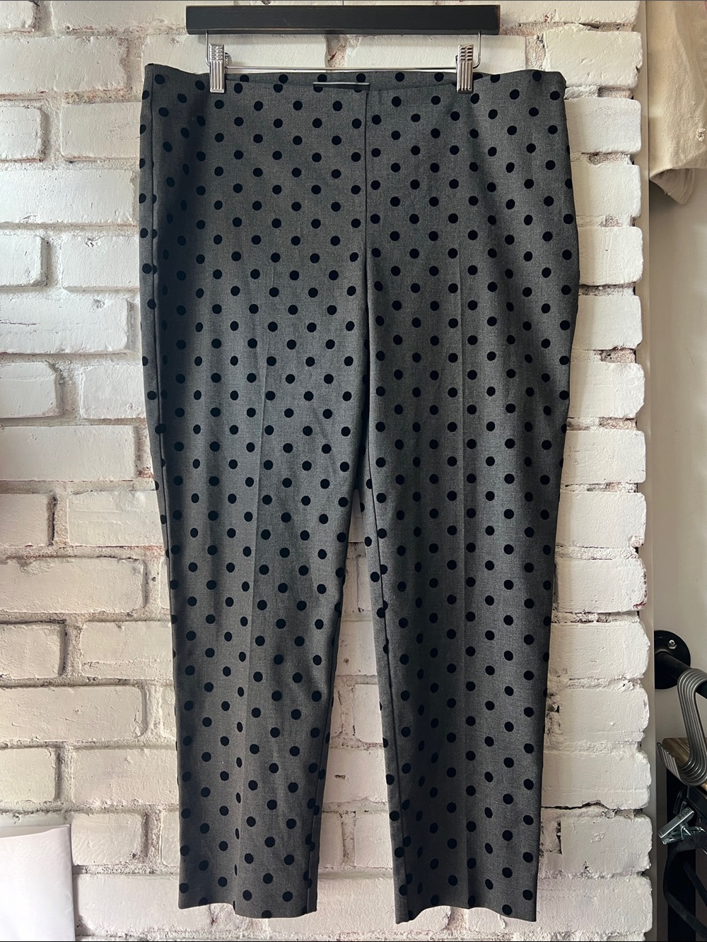 Le Chateau Charcoal capri Pants with Black Dots fitted taper trouser